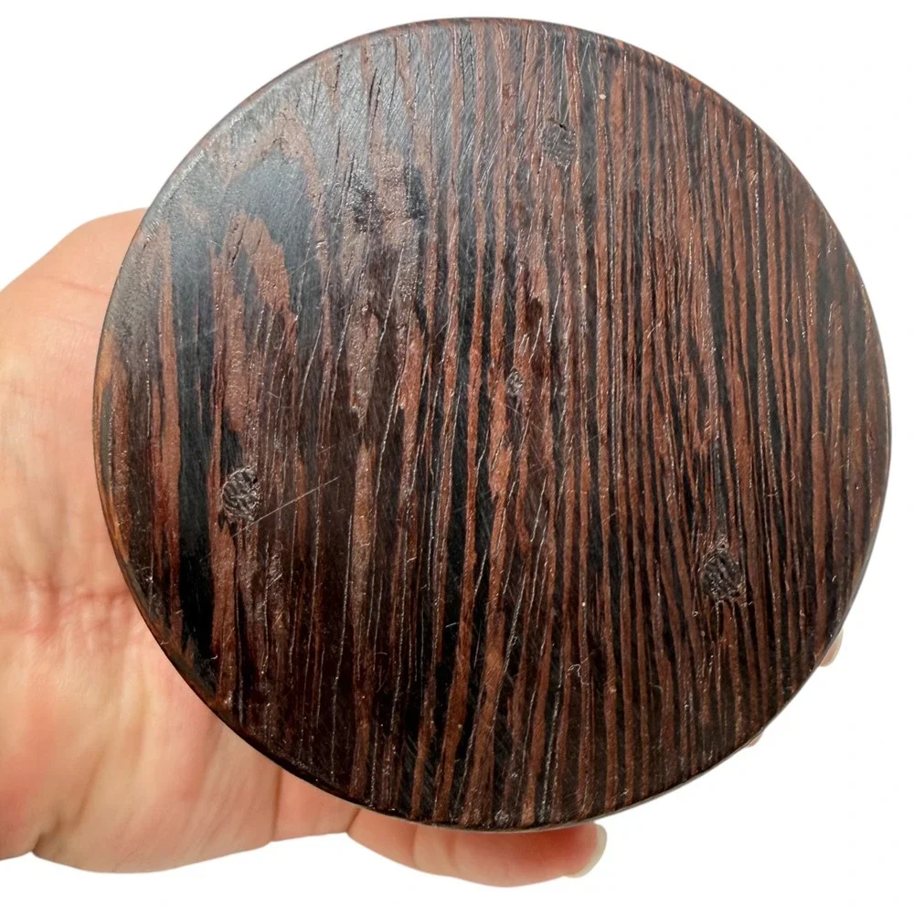 Unbranded Copper Coasters Set 16 Wood Caddy Brown Good Hand Stamped Etched MCM